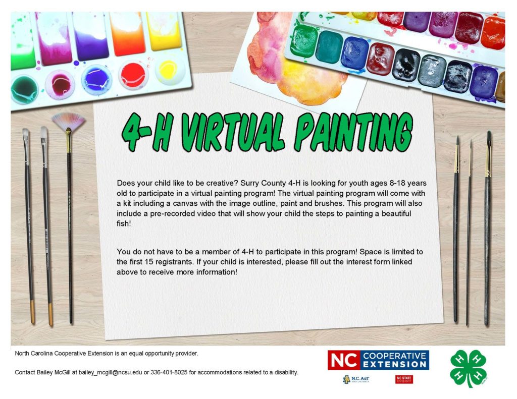 Flyer for the 4-H Virtual Painting program
