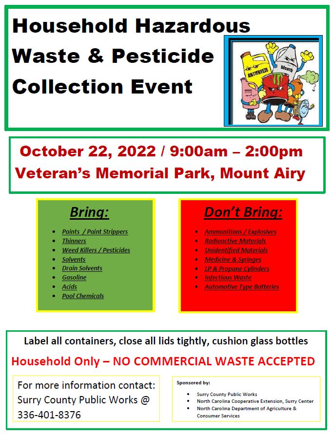 Household hazardous waste & pesticide collection Event. October 22, 2022.