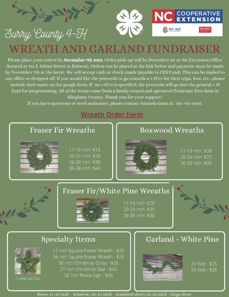 4-H Wreath Fundraiser flyer with prices