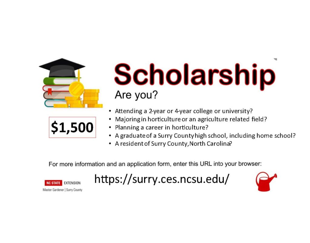 Scholarship flyer for the Master Gardeners of Surry County
