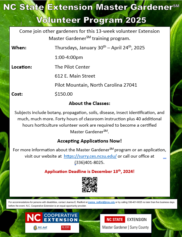 Flyer for 2025 Master Gardener Training Series