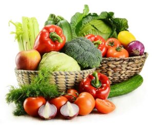Fresh vegetables in a basket.
