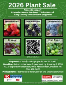 Flyer showing fruit plants and information about the plant sale